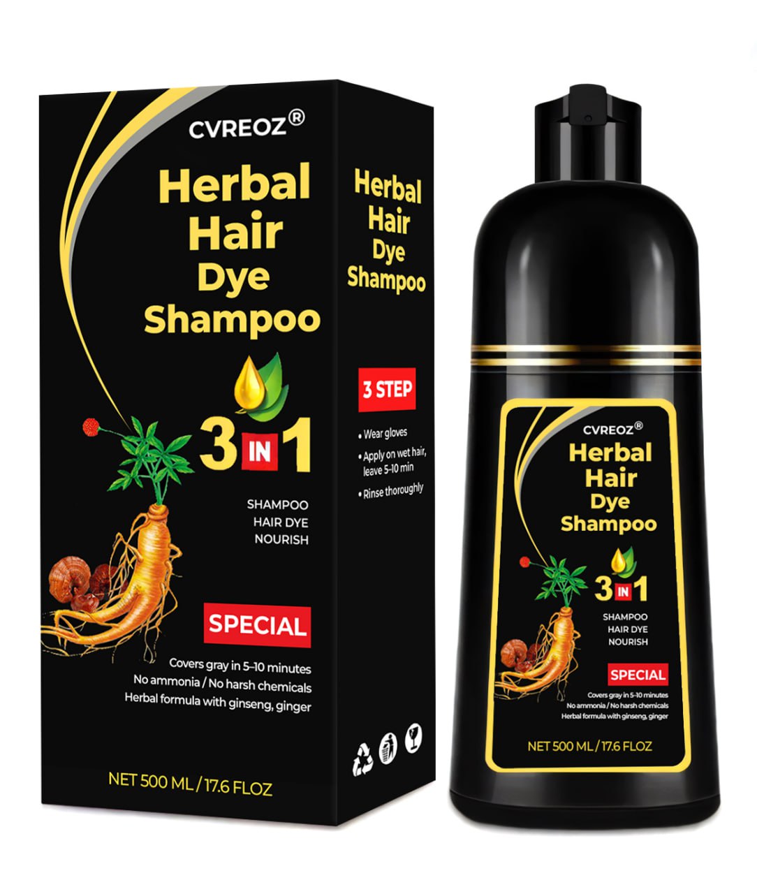 Cvreoz® 3-in-1 Black Hair Dye Shampoo