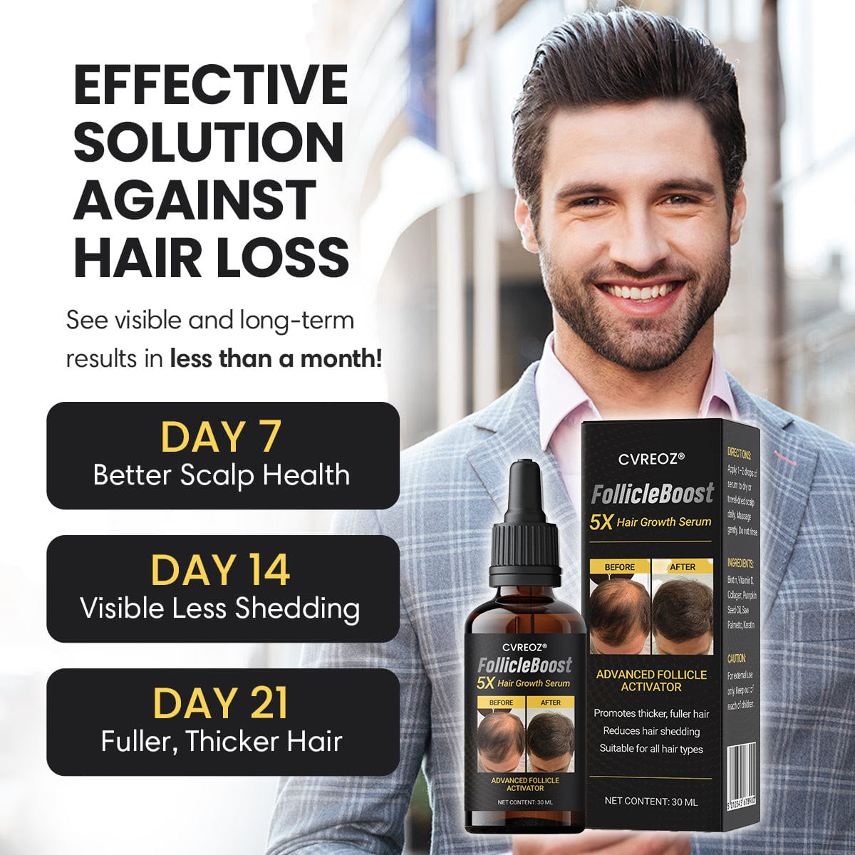 ⭐ CVREOZ® FollicleBoost 5X Hair Growth Serum 🪮