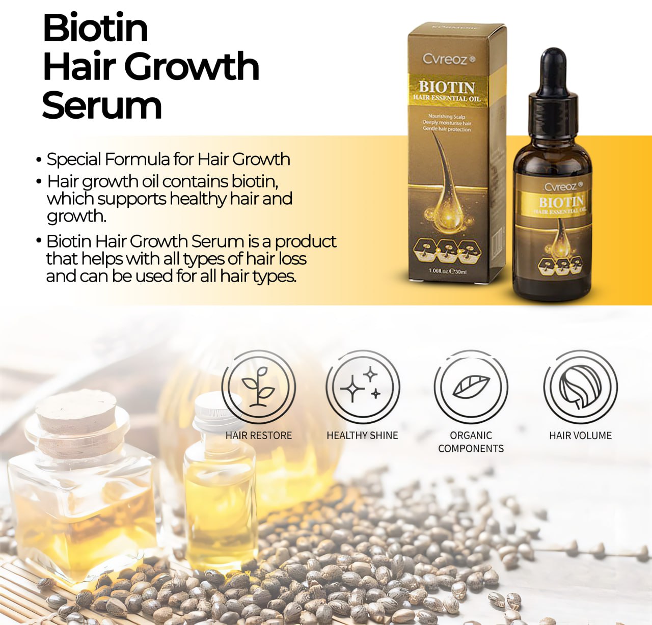 đ„ Grow Your Glow: 60% OFF đ„ CvreozÂź Biotin Hair Essential Oil!